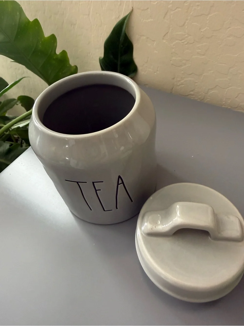 Rae Dunn Gray Ceramic TEA Canister with Lid